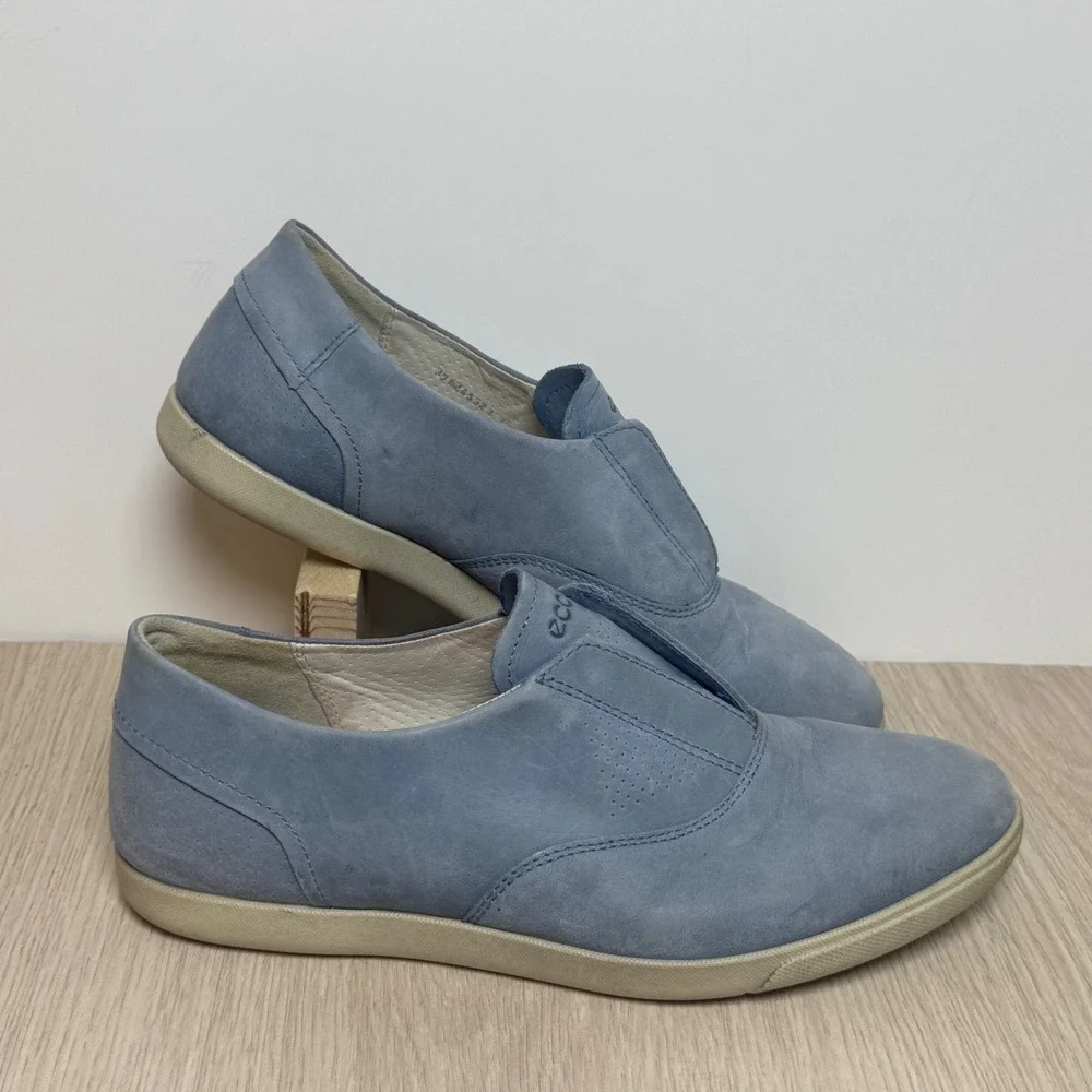 Slip On Sneakers ECCO Women 37 Blue Leather Nubuck Casual Comfort Flats 0181